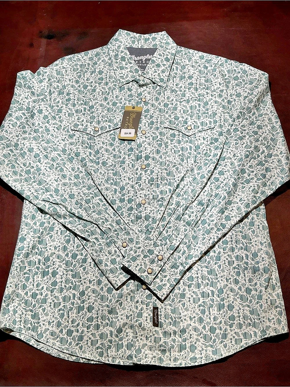Wrangler Retro Premium Floral Western Shirt Green & White Large NWT